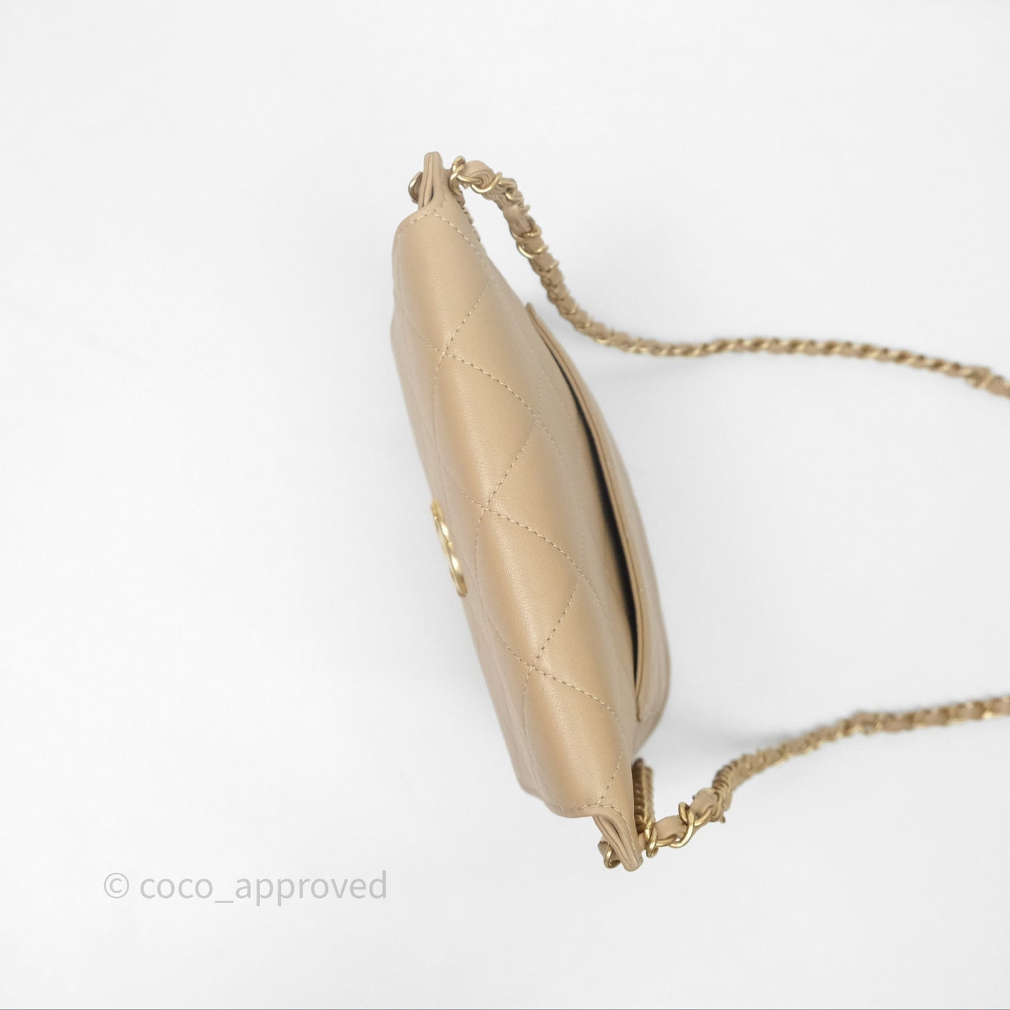 Chanel Small Hobo Bag Beige Calfskin Aged Gold Hardware