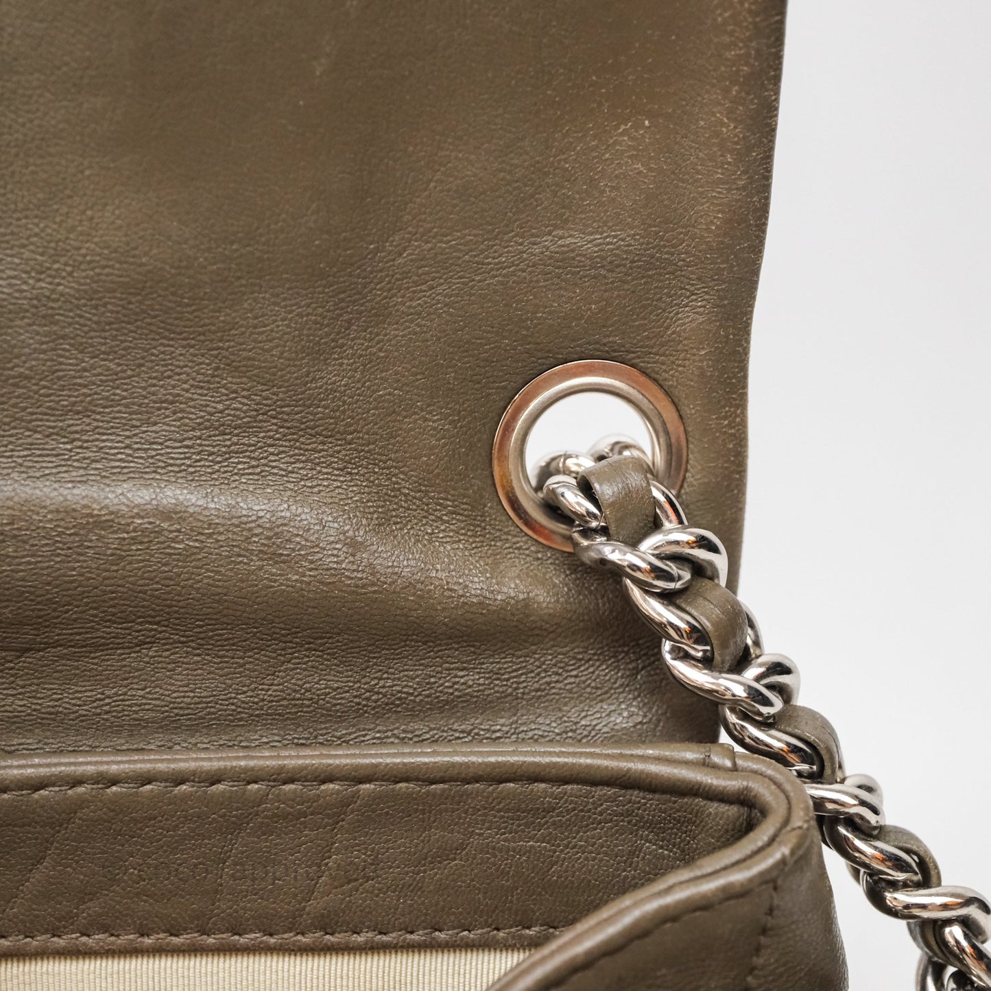 Chanel Medium Chain Around Flap Bag Taupe Brown Calfskin Silver Hardware