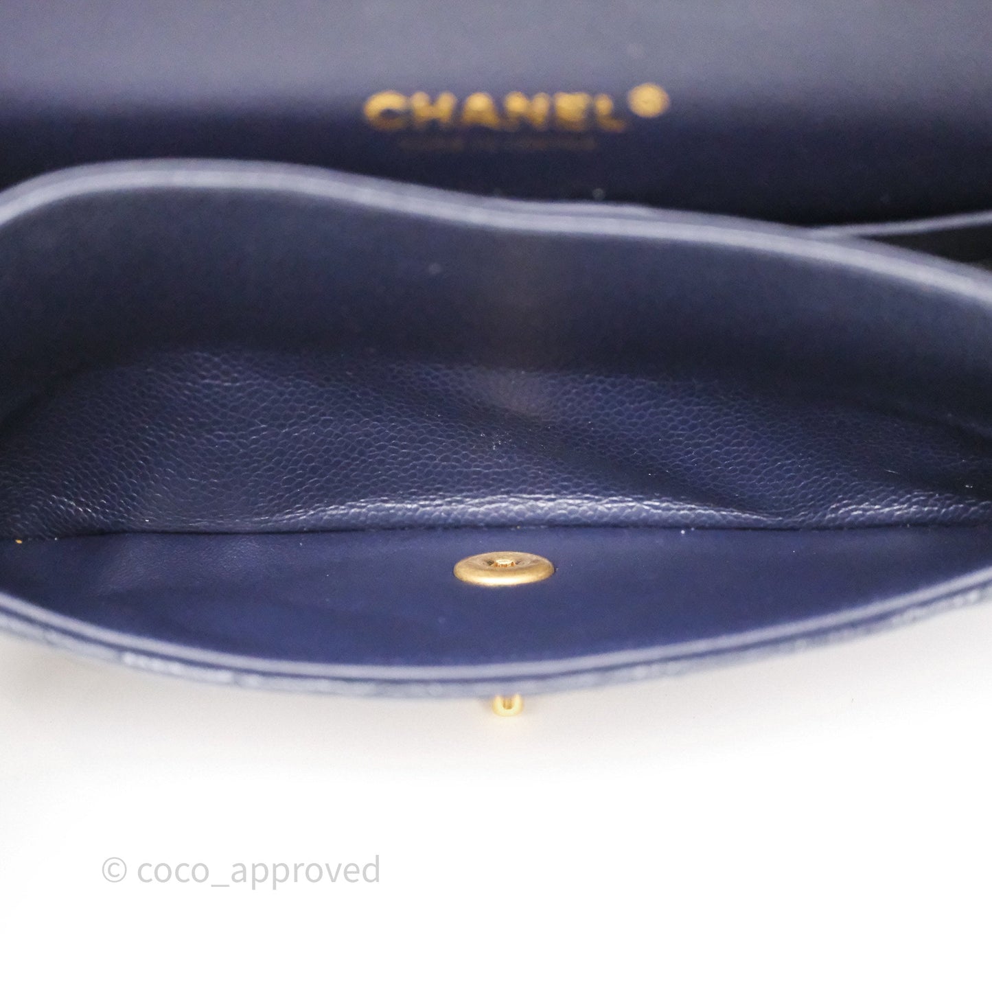 Chanel Classic M/L Medium Flap Quilted Navy Caviar Aged Gold Hardware