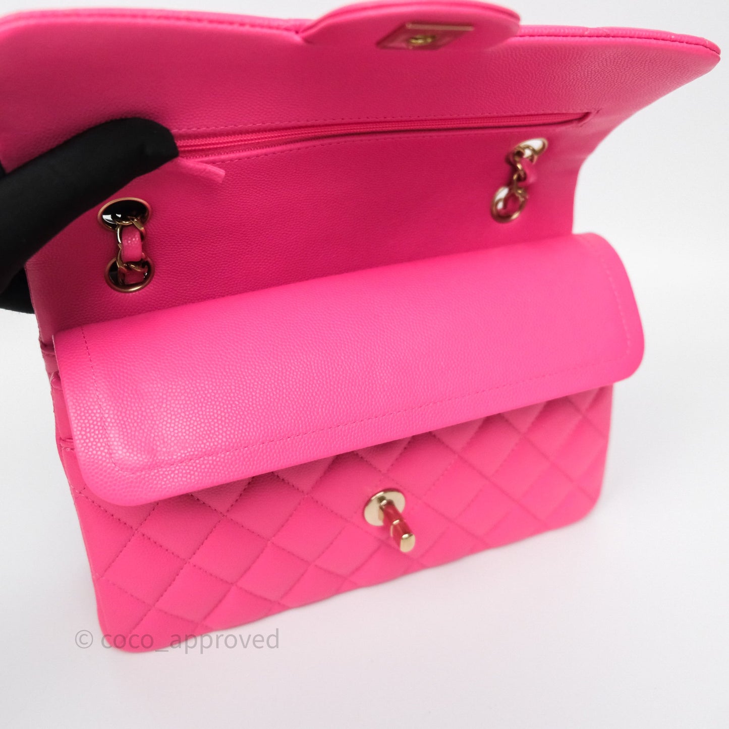 Chanel Small Classic Flap Quilted Hot Pink Caviar Gold Hardware