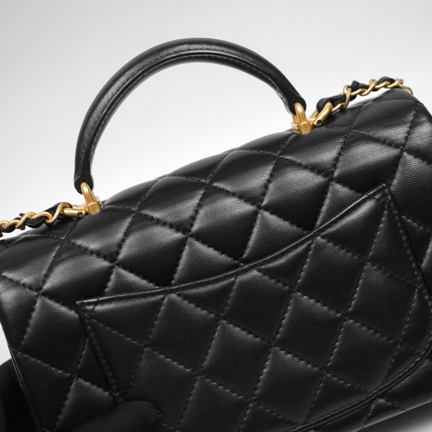 Chanel Top Handle Mini Rectangular Flap Black Lambskin Aged Gold Hardware