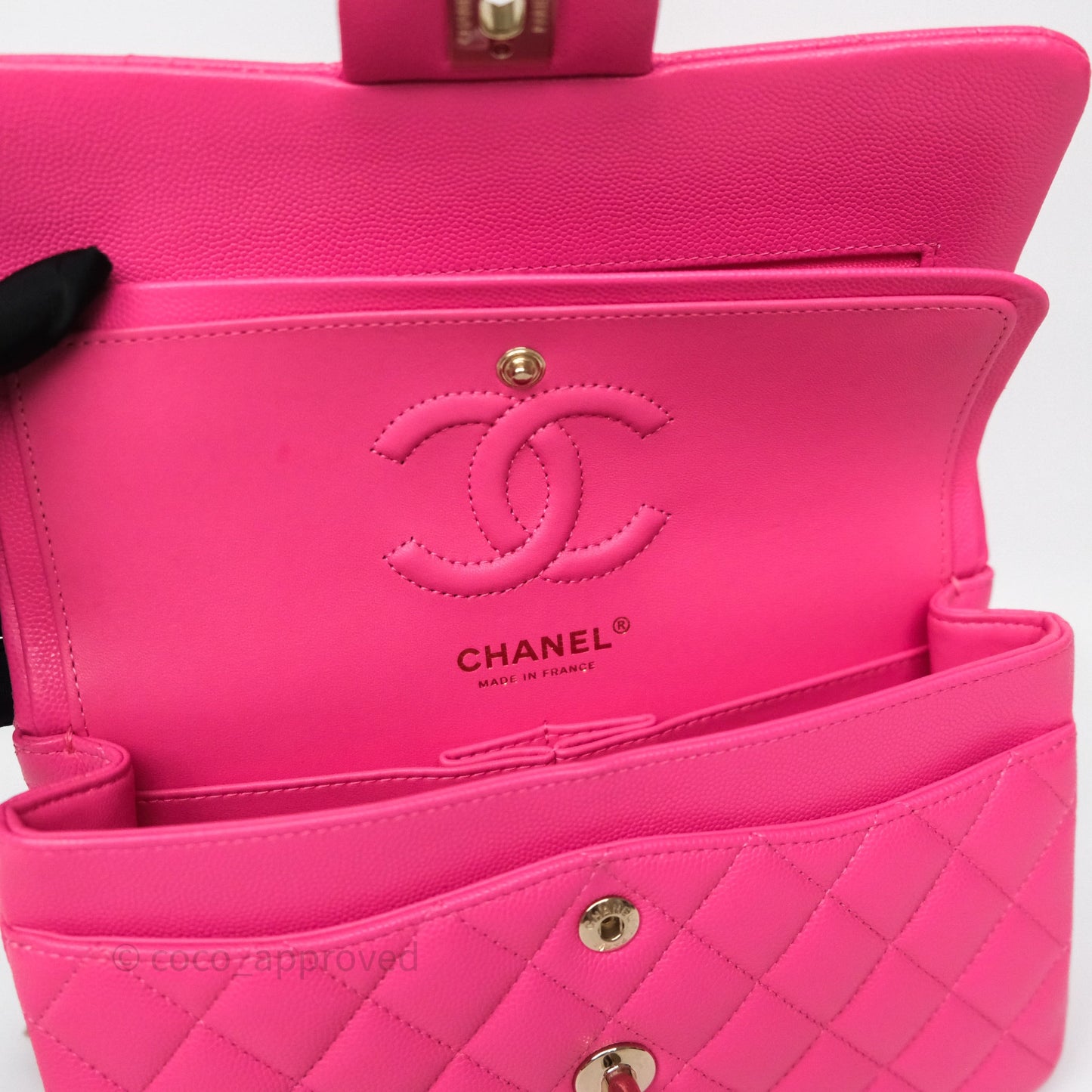 Chanel Small Classic Flap Quilted Hot Pink Caviar Gold Hardware