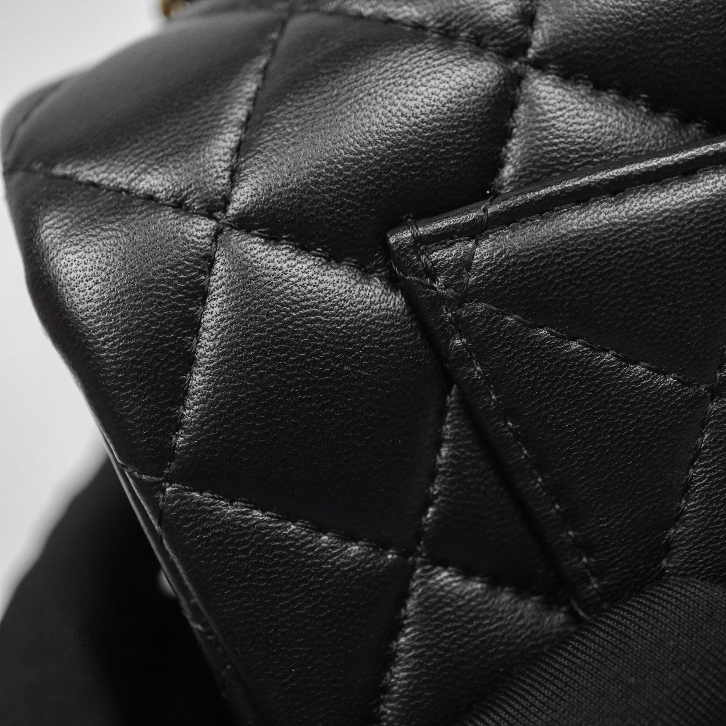 Chanel Top Handle Mini Rectangular Flap Black Lambskin Aged Gold Hardware