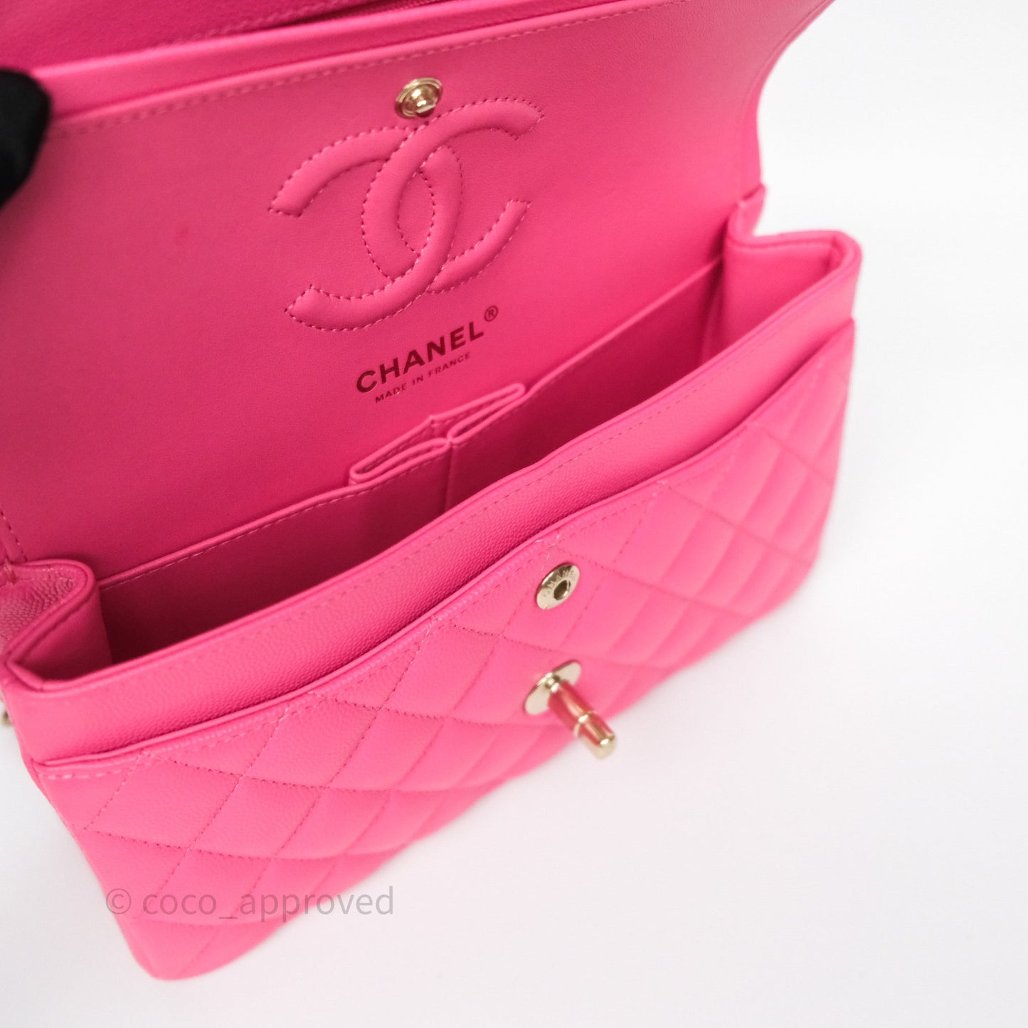 Chanel Small Classic Flap Quilted Hot Pink Caviar Gold Hardware