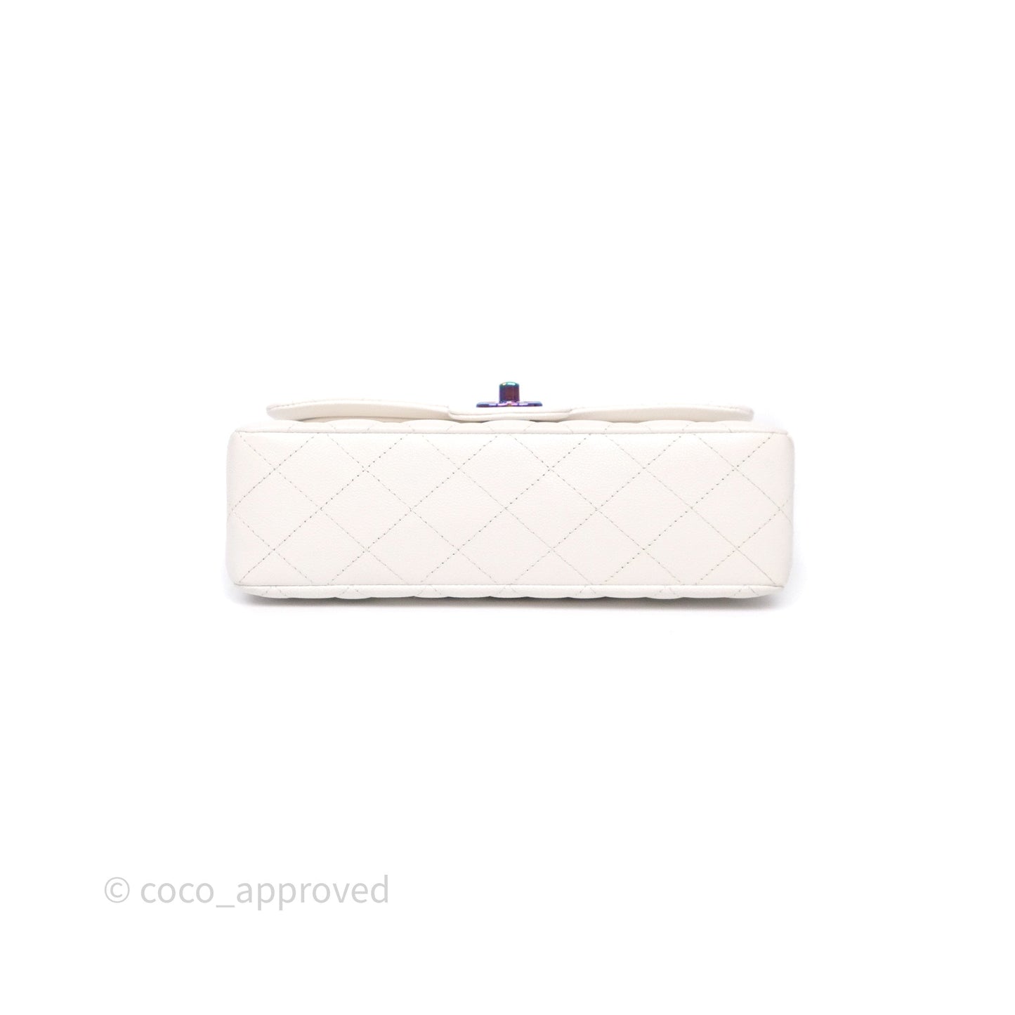 Chanel Small Classic Flap Quilted Ivory White Caviar Rainbow Hardware