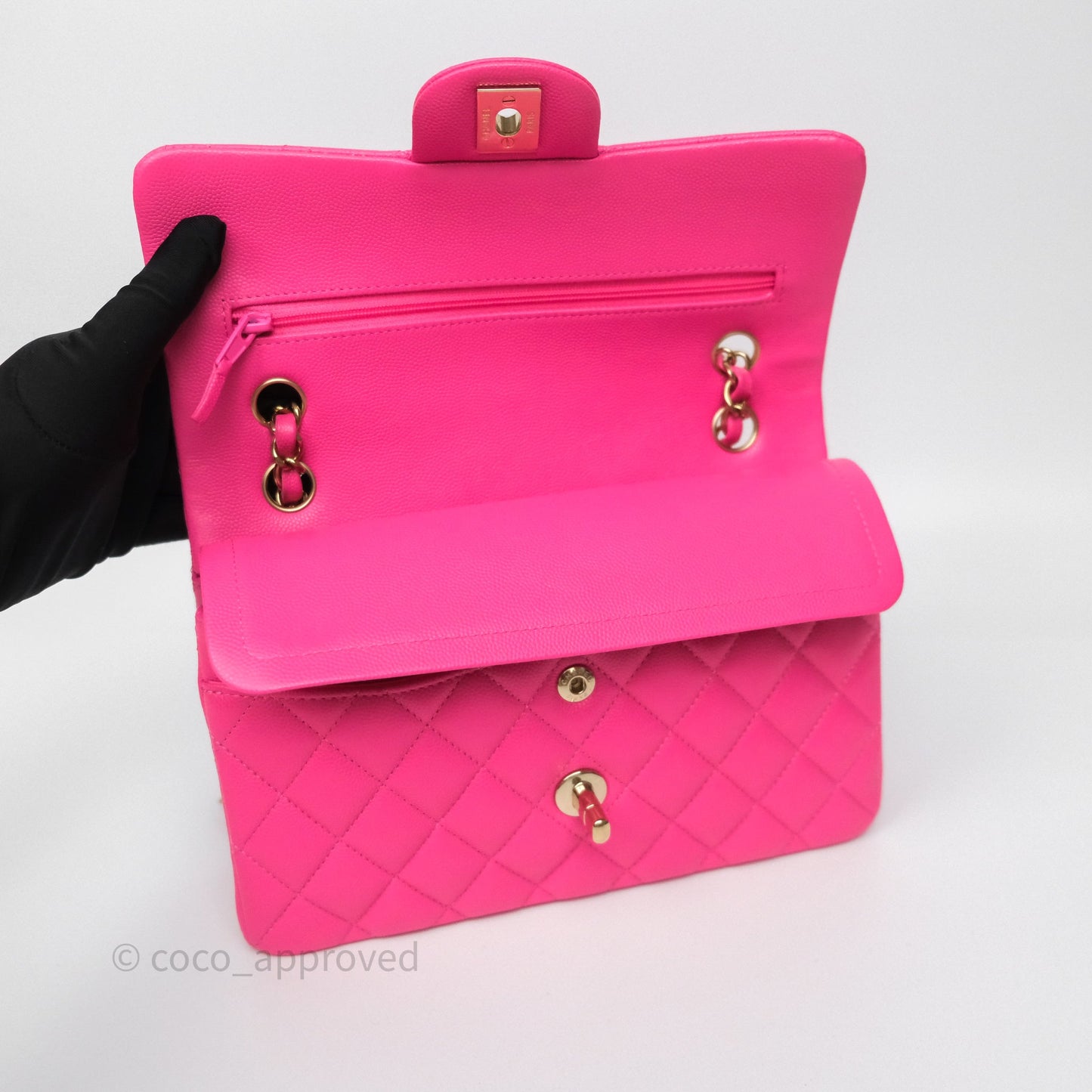 Chanel Small Classic Flap Quilted Hot Pink Caviar Gold Hardware