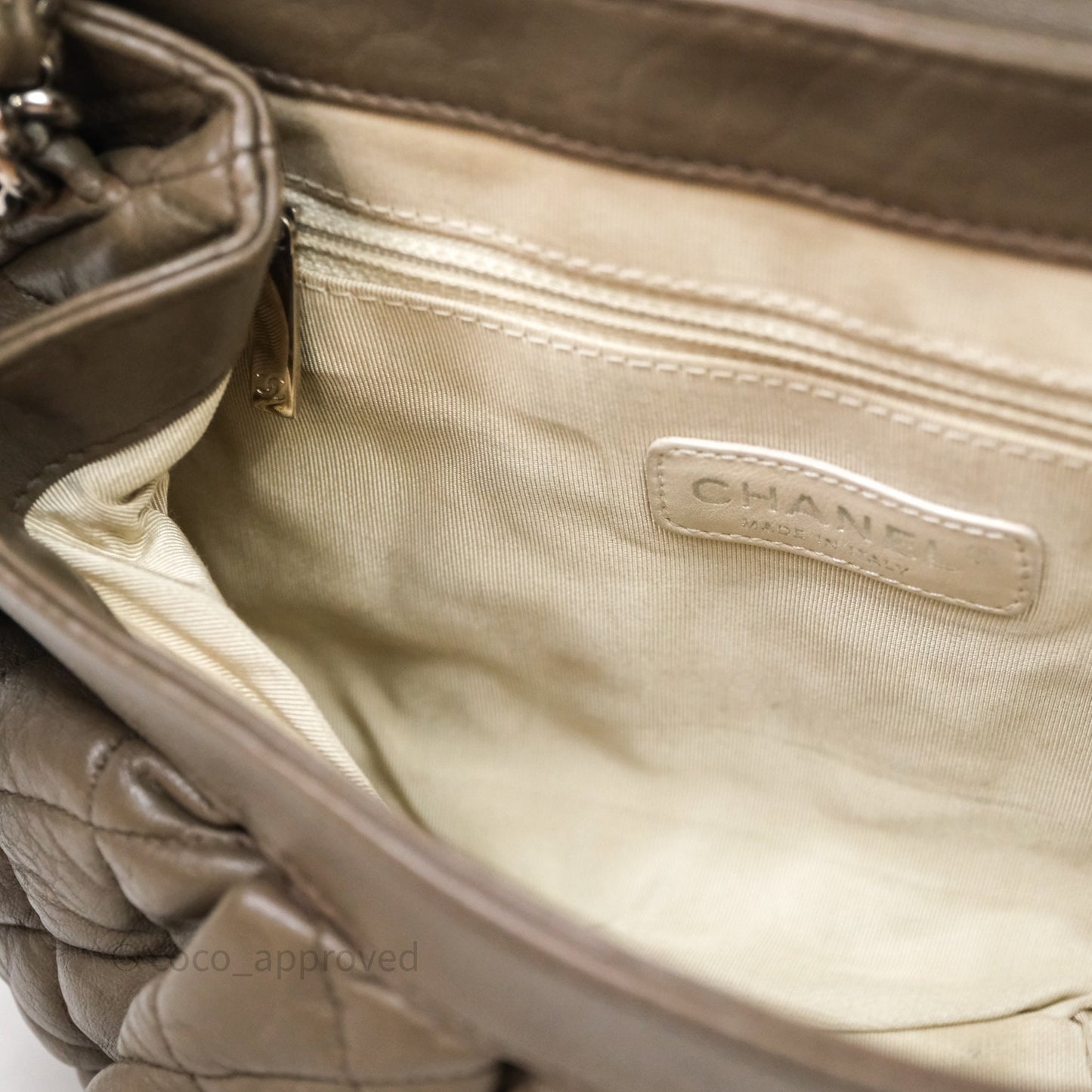 Chanel Medium Chain Around Flap Bag Taupe Brown Calfskin Silver Hardware