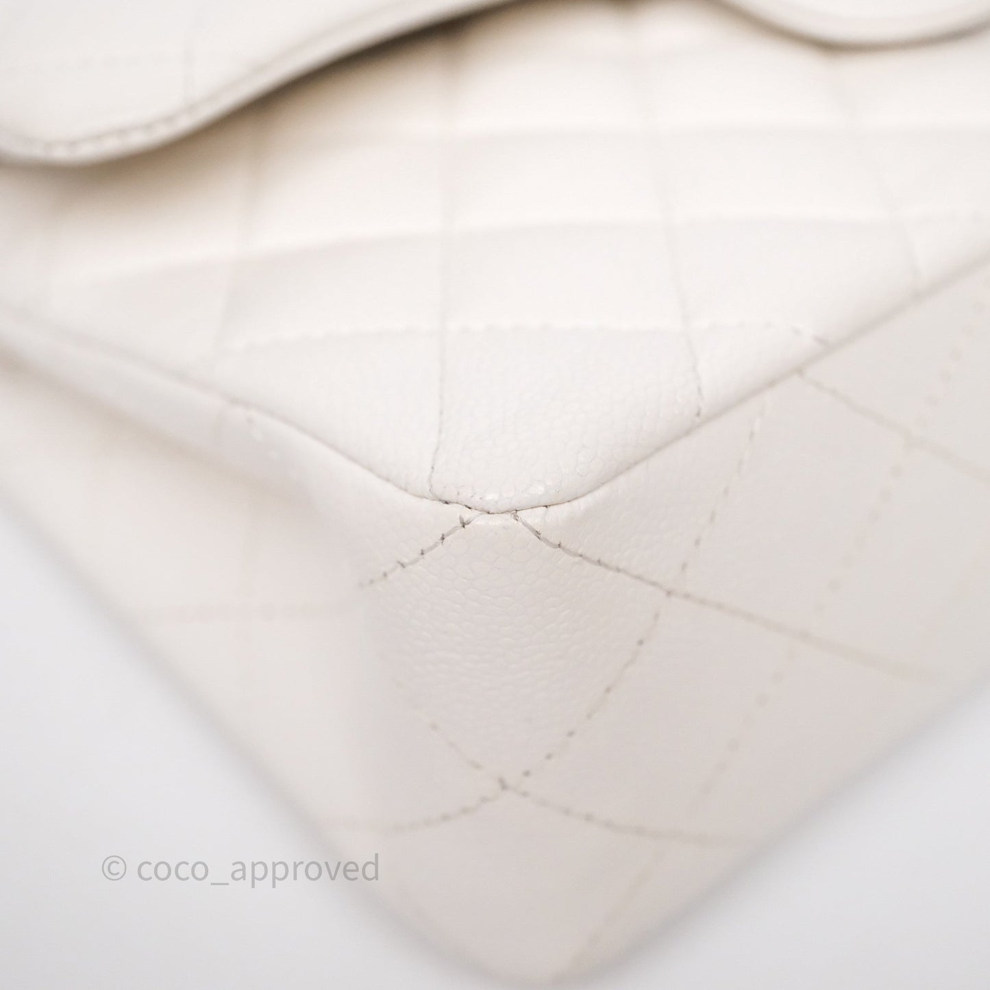 Chanel Small Classic Flap Quilted Ivory White Caviar Rainbow Hardware