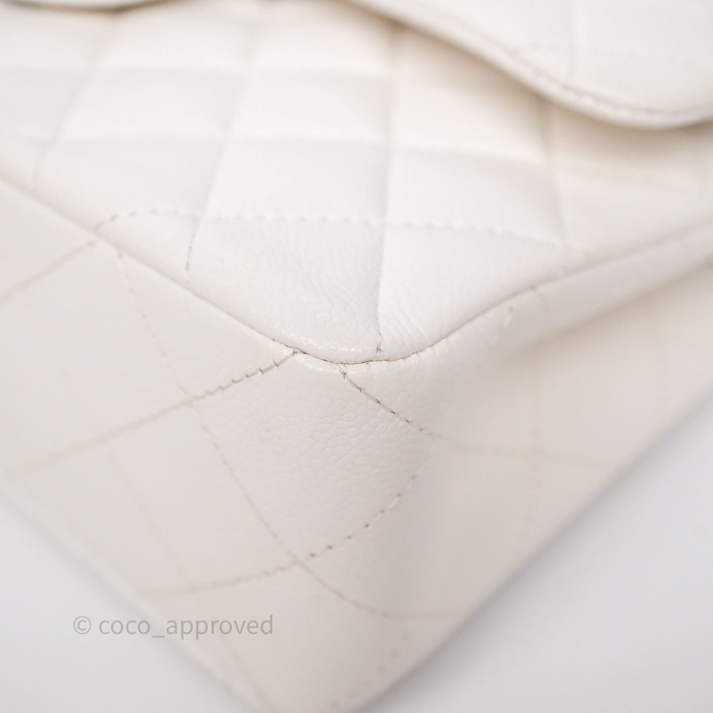Chanel Small Classic Flap Quilted Ivory White Caviar Rainbow Hardware
