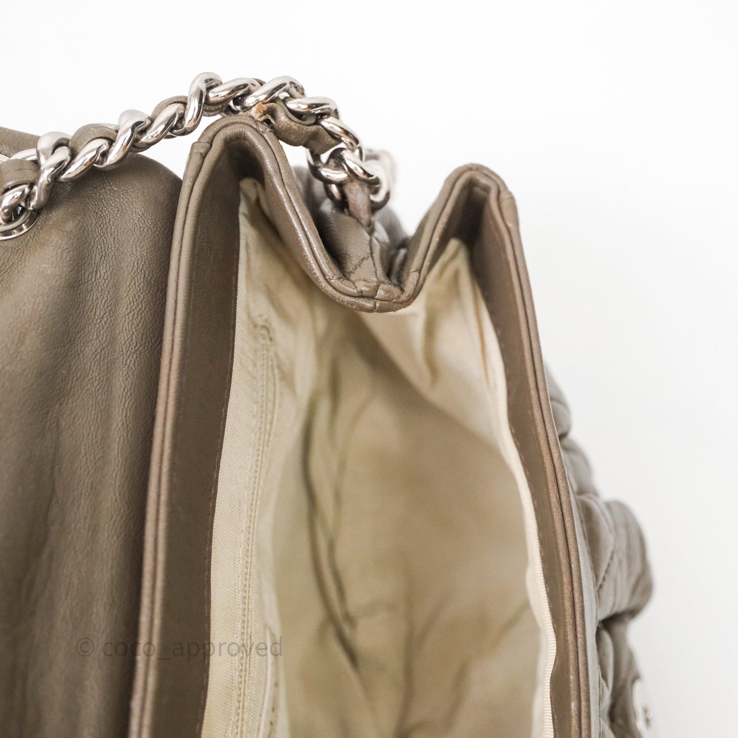 Chanel Medium Chain Around Flap Bag Taupe Brown Calfskin Silver Hardware