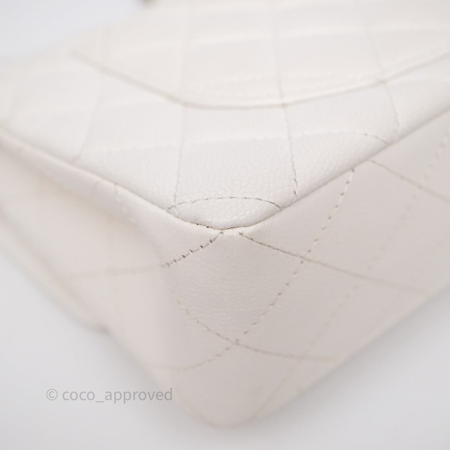 Chanel Small Classic Flap Quilted Ivory White Caviar Rainbow Hardware