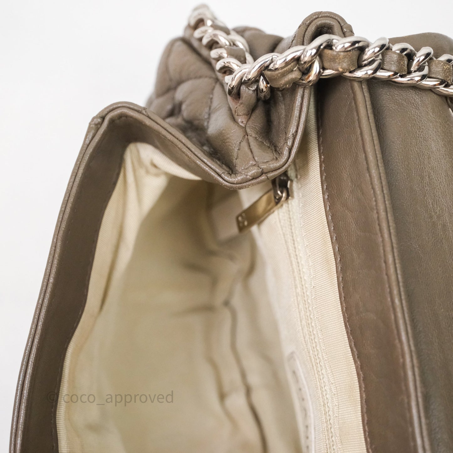 Chanel Medium Chain Around Flap Bag Taupe Brown Calfskin Silver Hardware