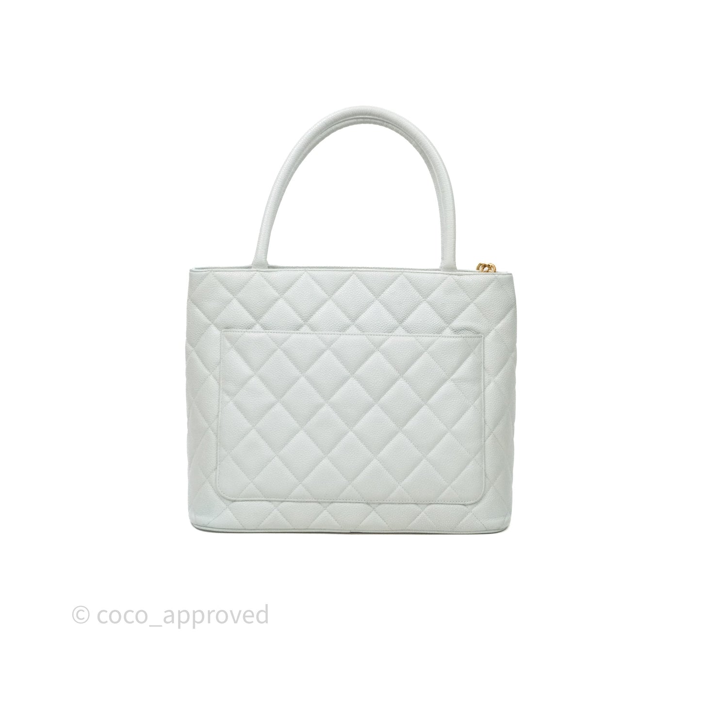 Chanel Vintage Medallion CC Light Blue Caviar Tote Bag Gold Hardware