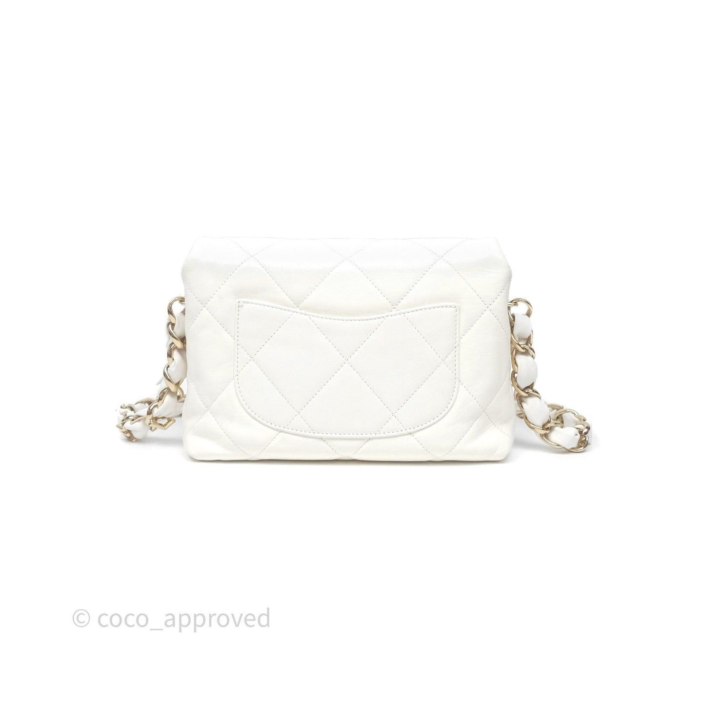 Chanel CC Flap Bag With Logo on Chain Lambskin White Gold Hardware
