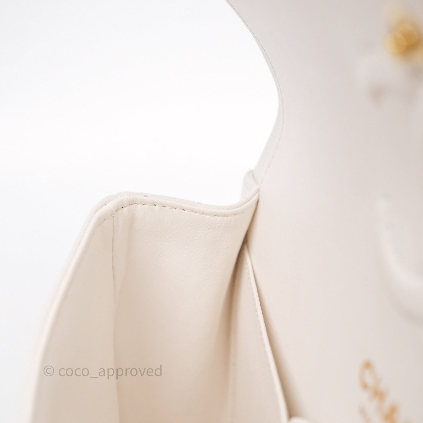 Chanel Small Classic Flap Quilted Ivory White Caviar Rainbow Hardware
