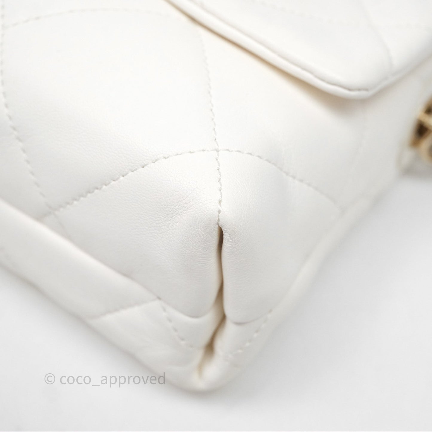 Chanel CC Flap Bag With Logo on Chain Lambskin White Gold Hardware