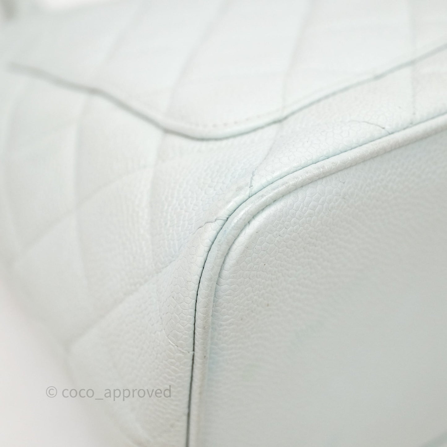 Chanel Vintage Medallion CC Light Blue Caviar Tote Bag Gold Hardware