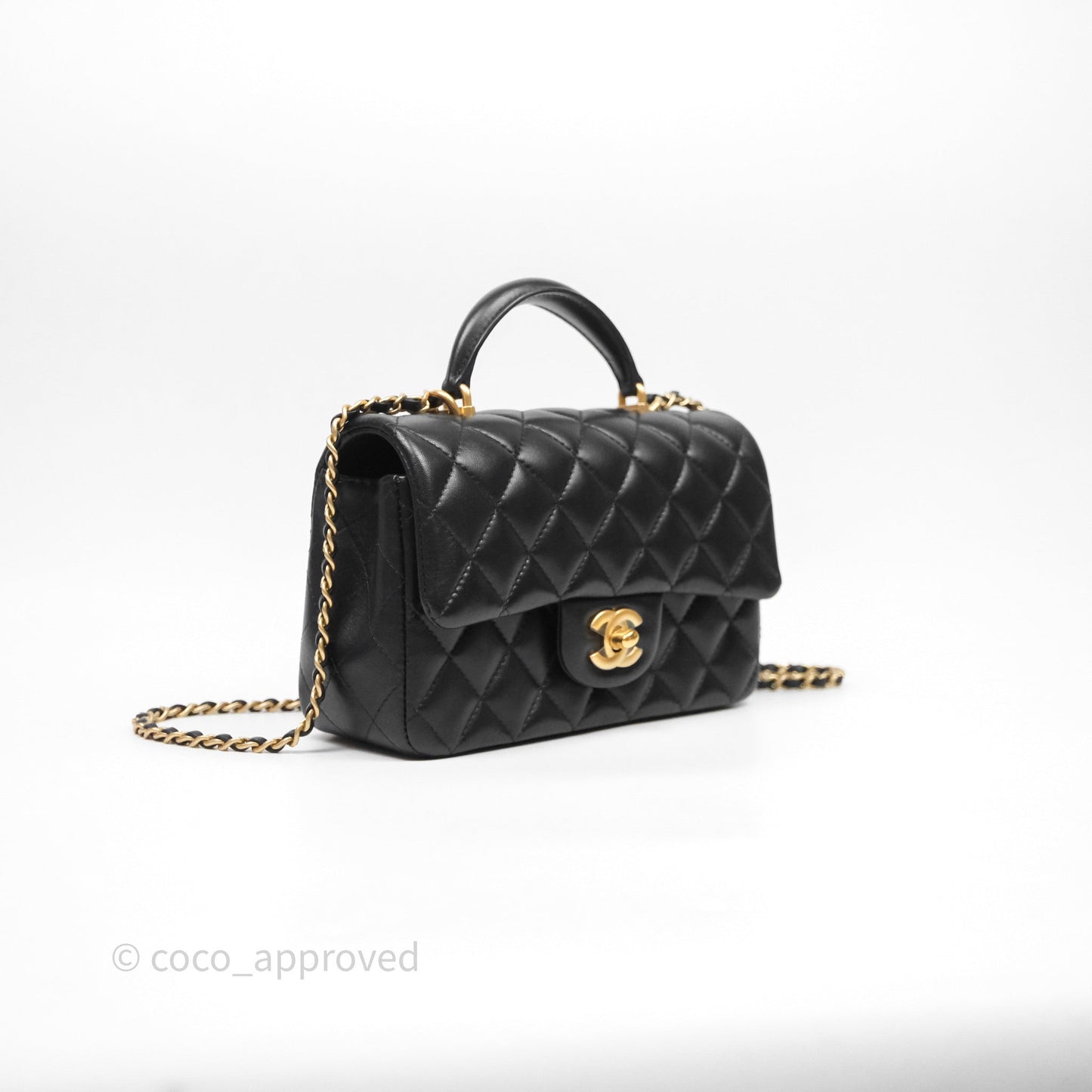 Chanel Top Handle Mini Rectangular Flap Black Lambskin Aged Gold Hardware