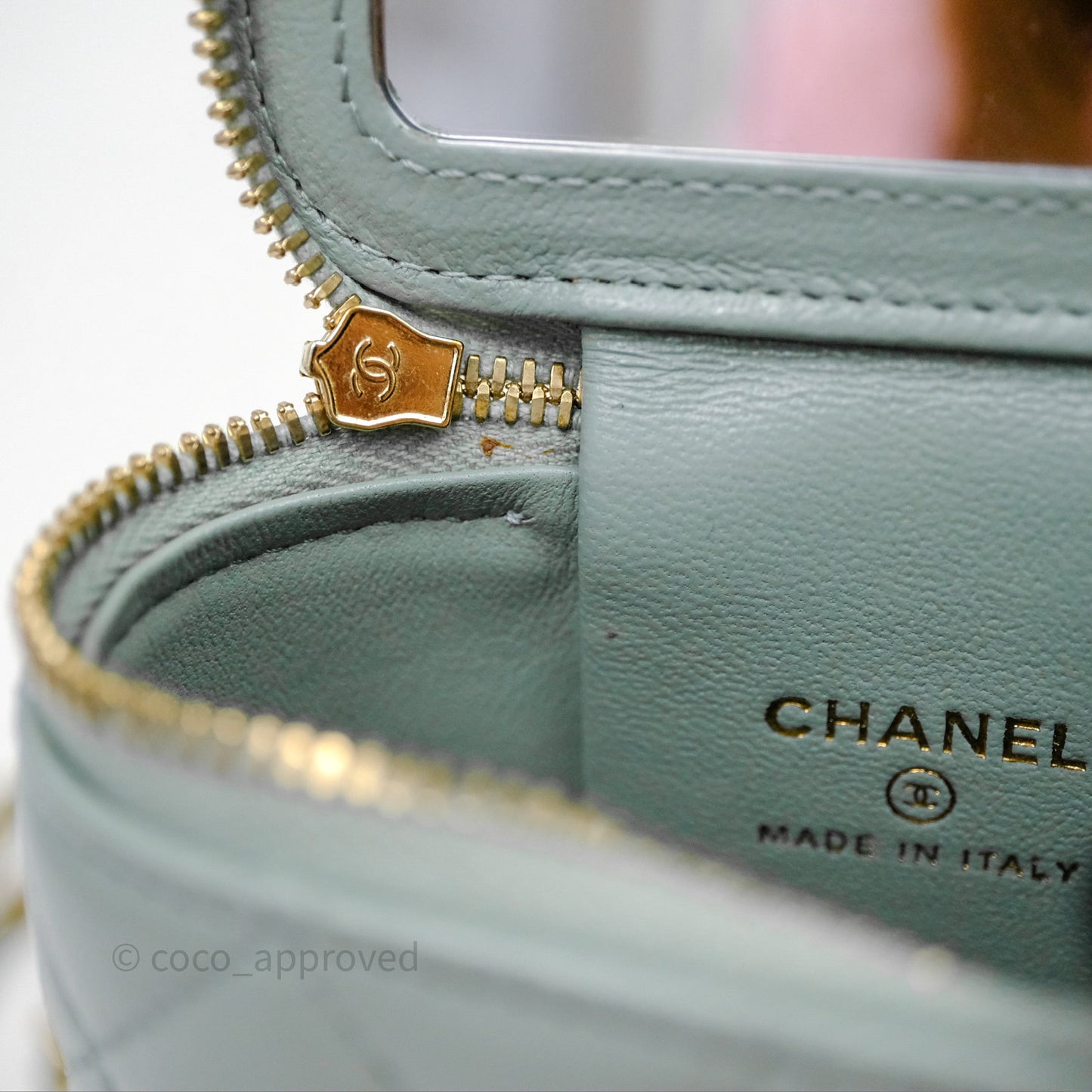 Chanel Classic Mini Vanity With Chain Green Lambskin Gold Hardware