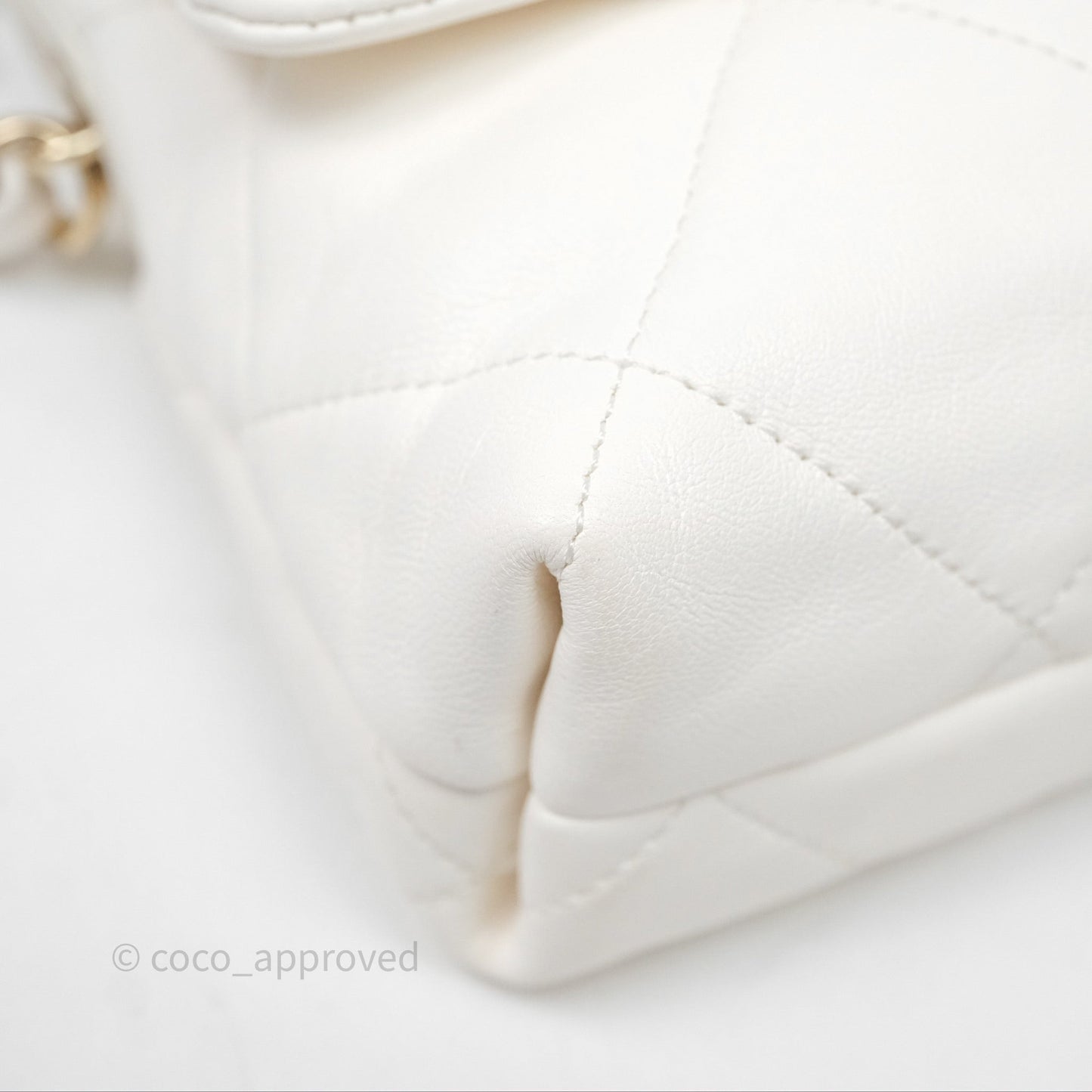 Chanel CC Flap Bag With Logo on Chain Lambskin White Gold Hardware