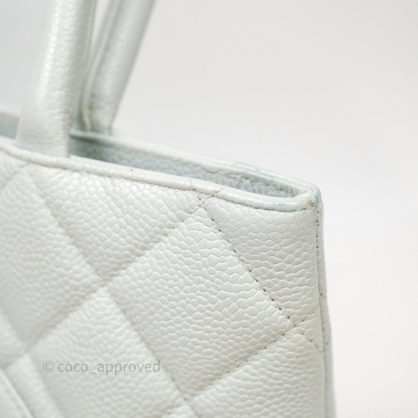 Chanel Vintage Medallion CC Light Blue Caviar Tote Bag Gold Hardware