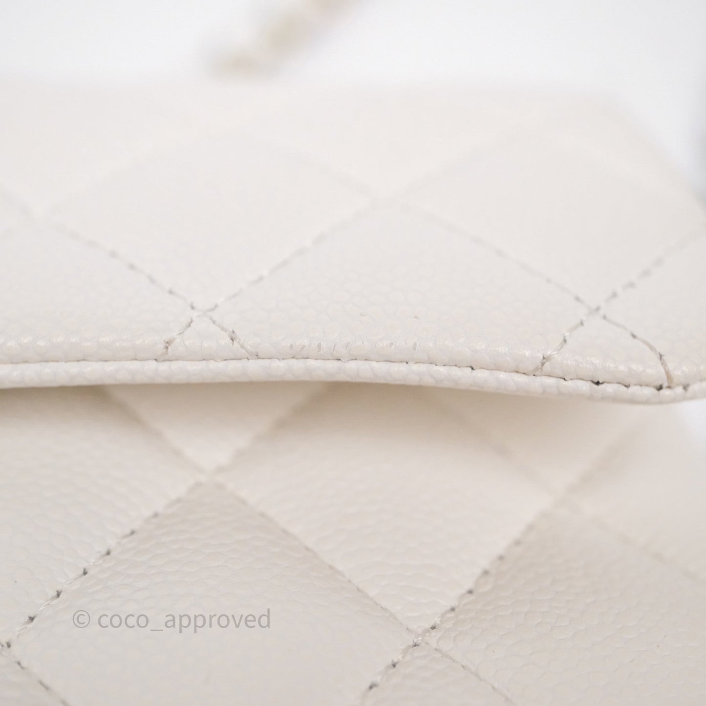 Chanel Small Classic Flap Quilted Ivory White Caviar Rainbow Hardware