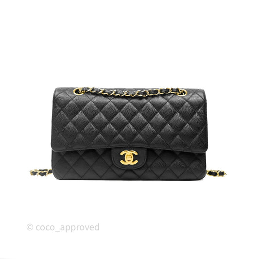 Chanel Classic M/L Medium Flap Quilted Black Caviar Gold Hardware