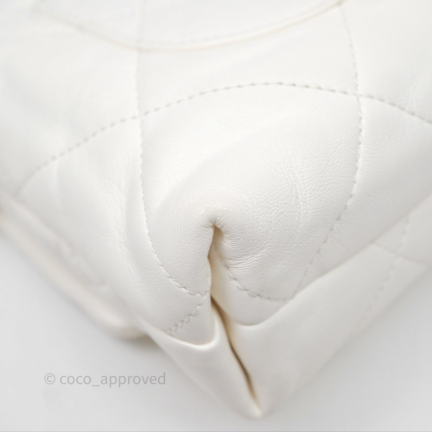 Chanel CC Flap Bag With Logo on Chain Lambskin White Gold Hardware