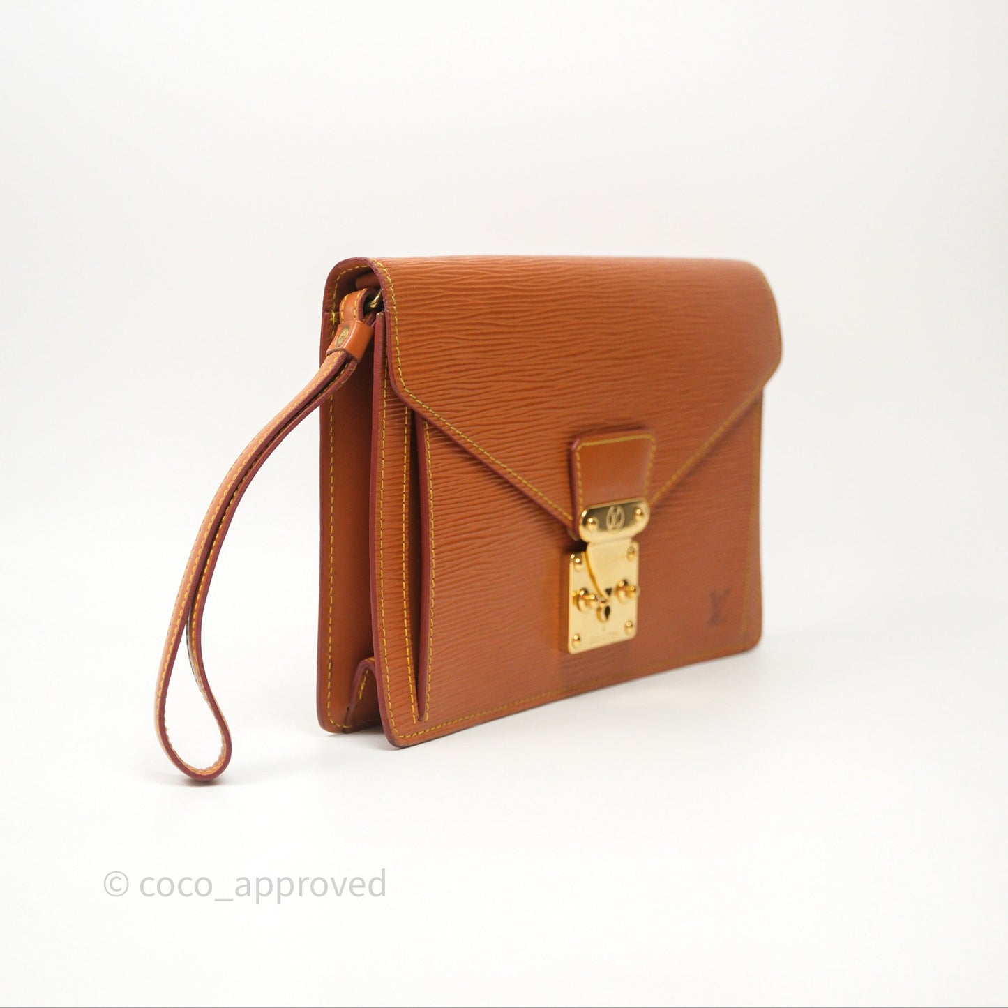 Louis Vuitton Epi Dragonne Clutch Brown Gold Hardware