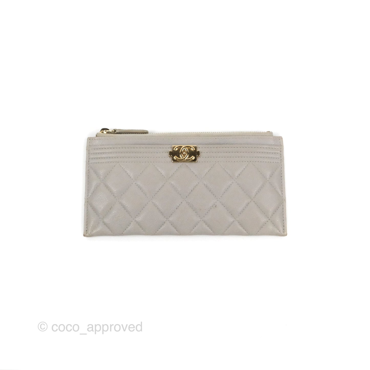 Chanel Boy Zip Pouch Grey Caviar Gold Hardware
