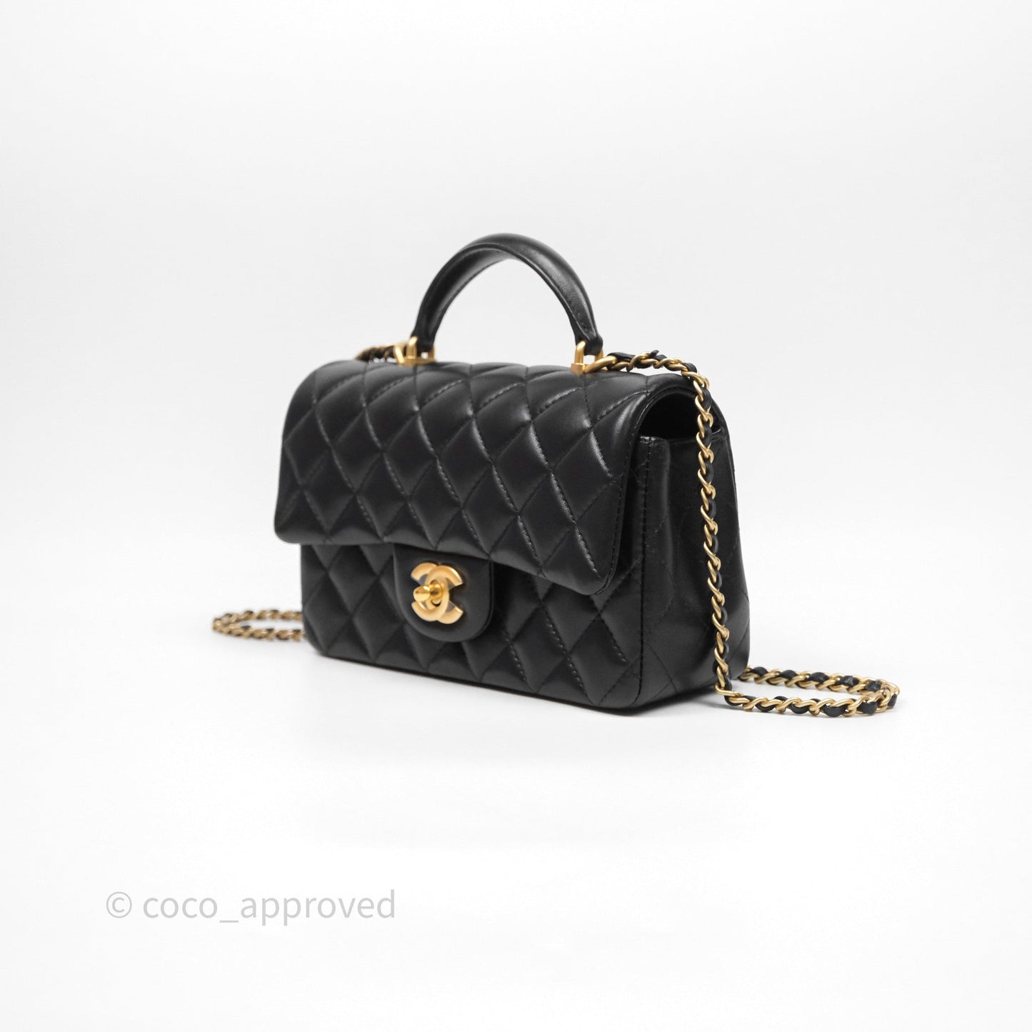 Chanel Top Handle Mini Rectangular Flap Black Lambskin Aged Gold Hardware