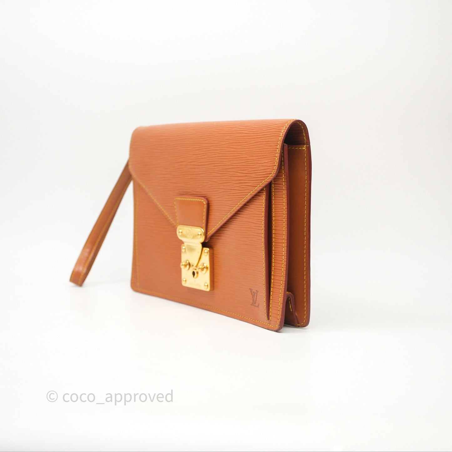 Louis Vuitton Epi Dragonne Clutch Brown Gold Hardware