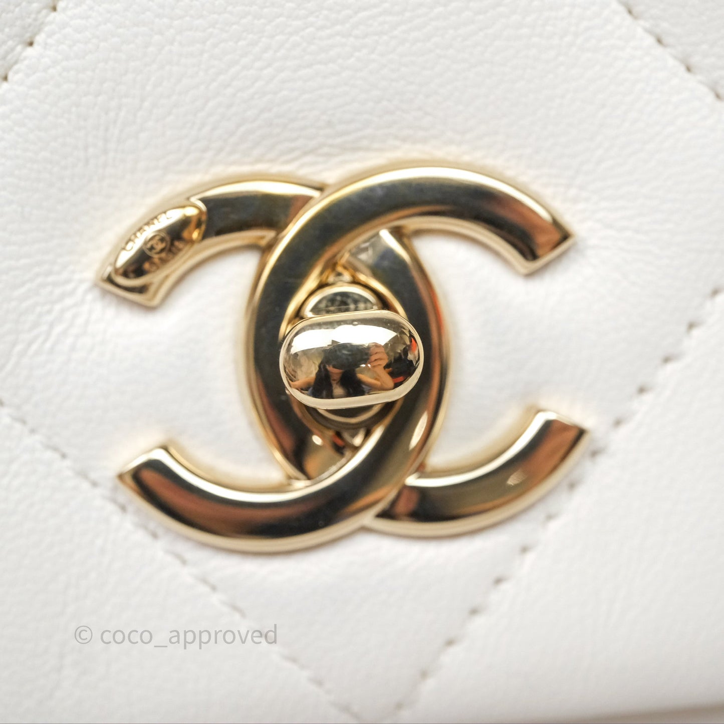Chanel CC Flap Bag With Logo on Chain Lambskin White Gold Hardware