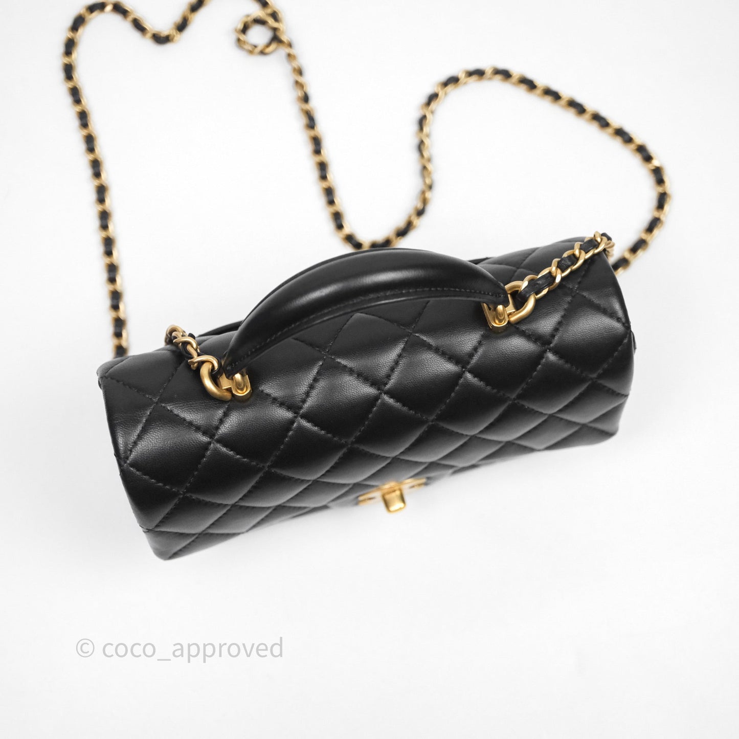 Chanel Top Handle Mini Rectangular Flap Black Lambskin Aged Gold Hardware