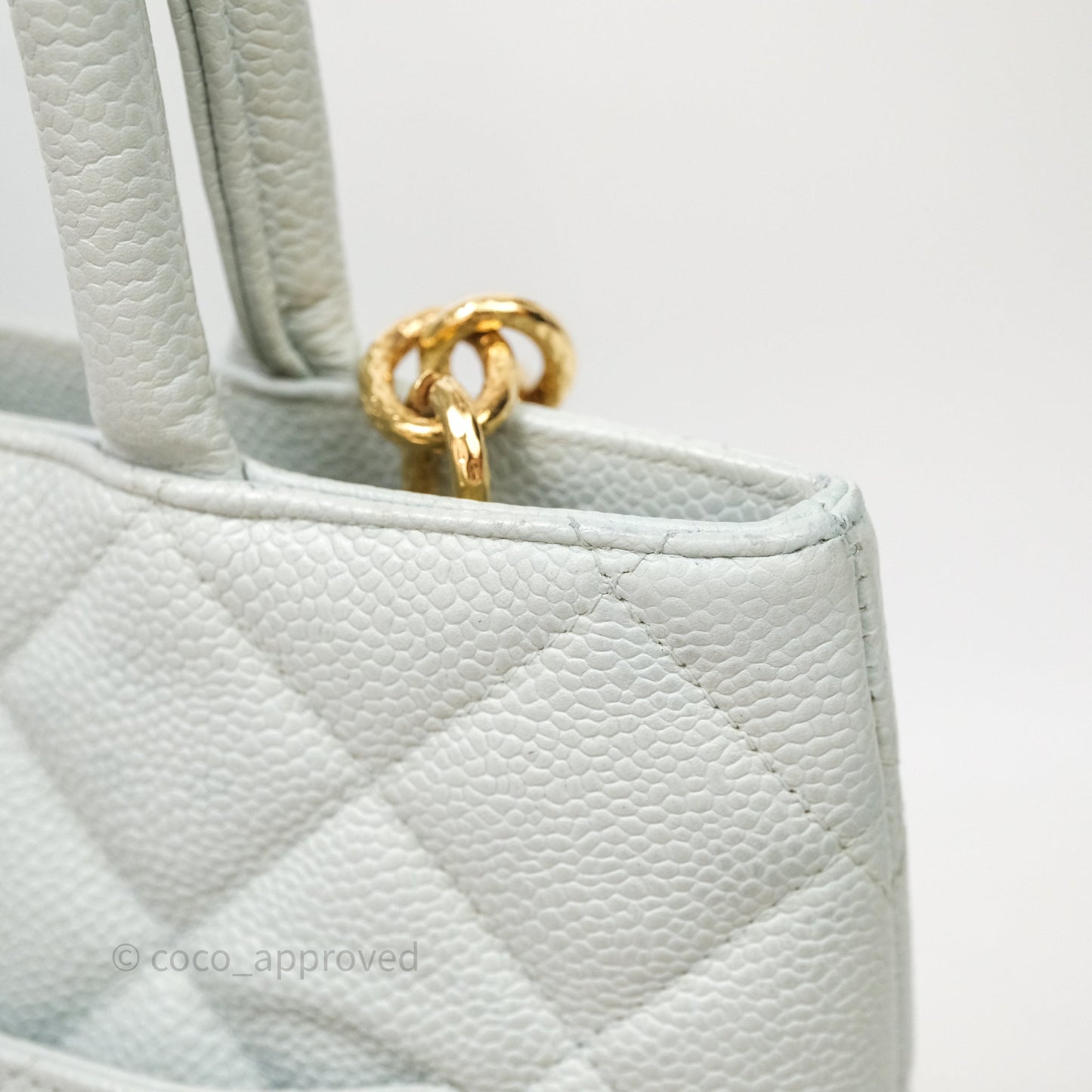 Chanel Vintage Medallion CC Light Blue Caviar Tote Bag Gold Hardware