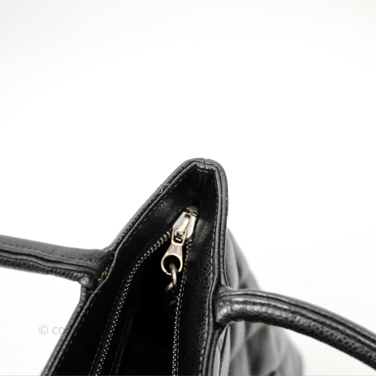 Chanel Vintage Medallion CC Black Caviar Tote Bag Silver Hardware