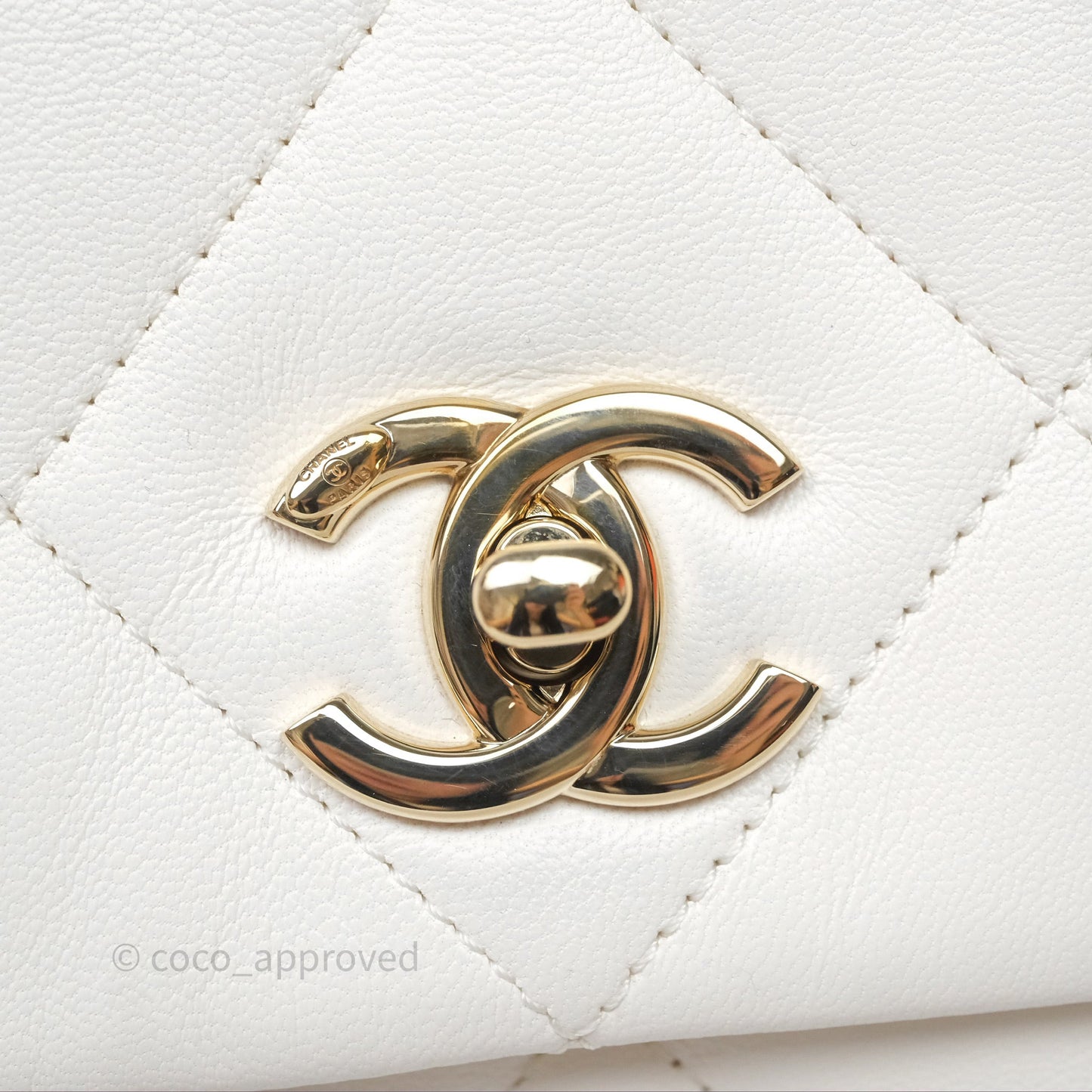 Chanel CC Flap Bag With Logo on Chain Lambskin White Gold Hardware