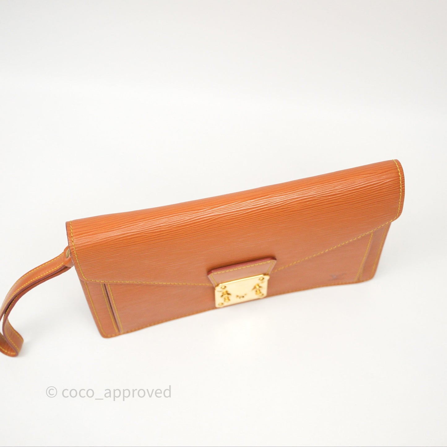 Louis Vuitton Epi Dragonne Clutch Brown Gold Hardware