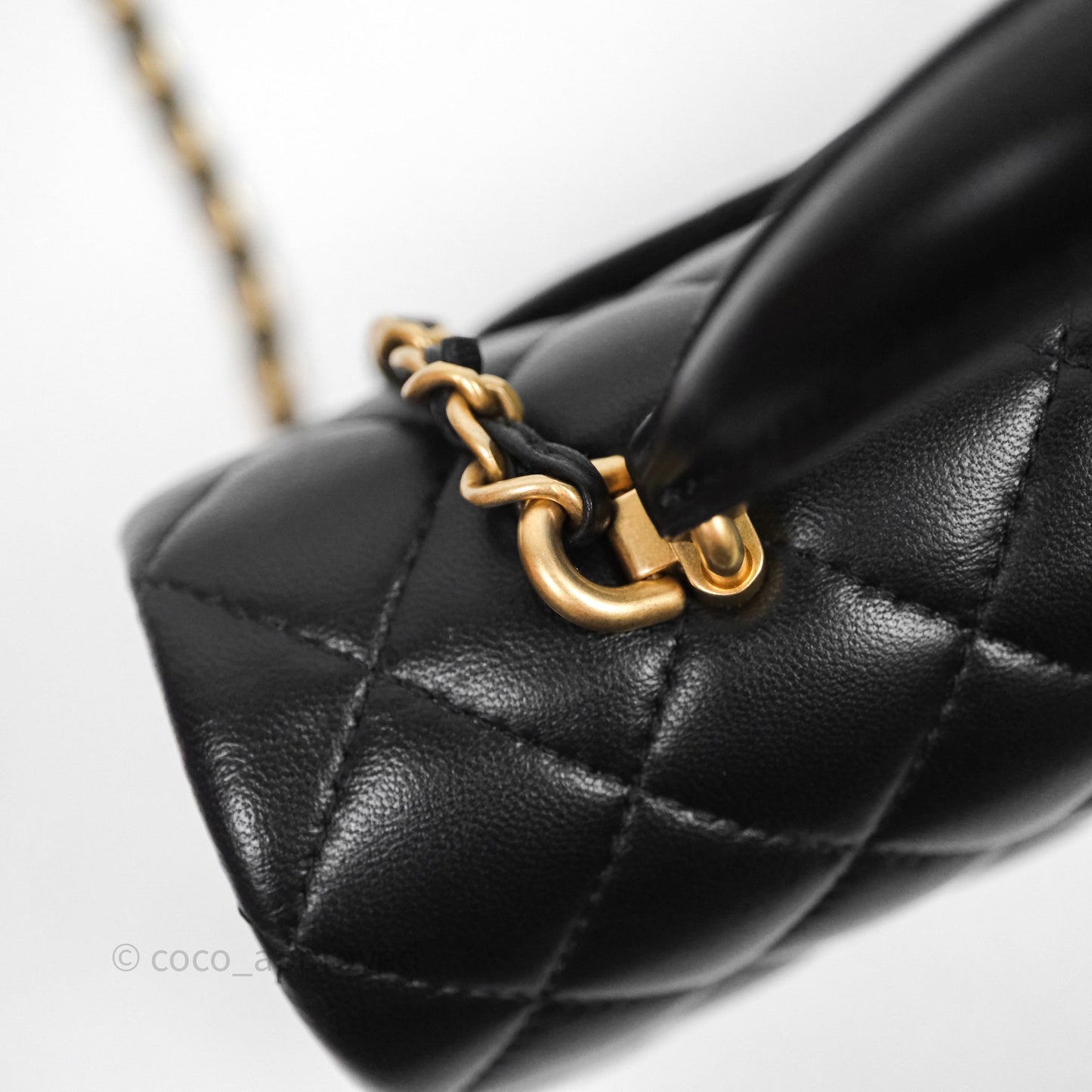 Chanel Top Handle Mini Rectangular Flap Black Lambskin Aged Gold Hardware