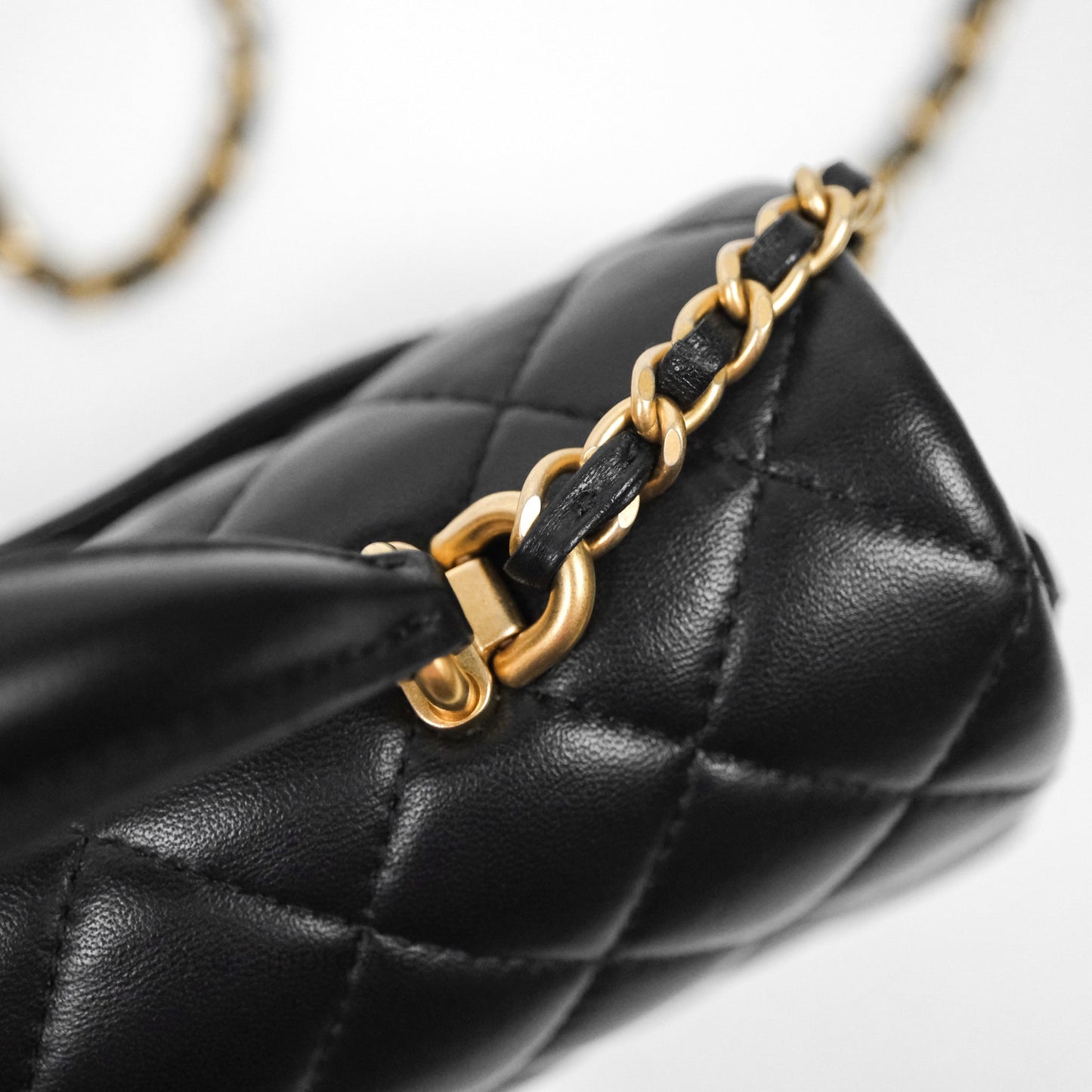 Chanel Top Handle Mini Rectangular Flap Black Lambskin Aged Gold Hardware