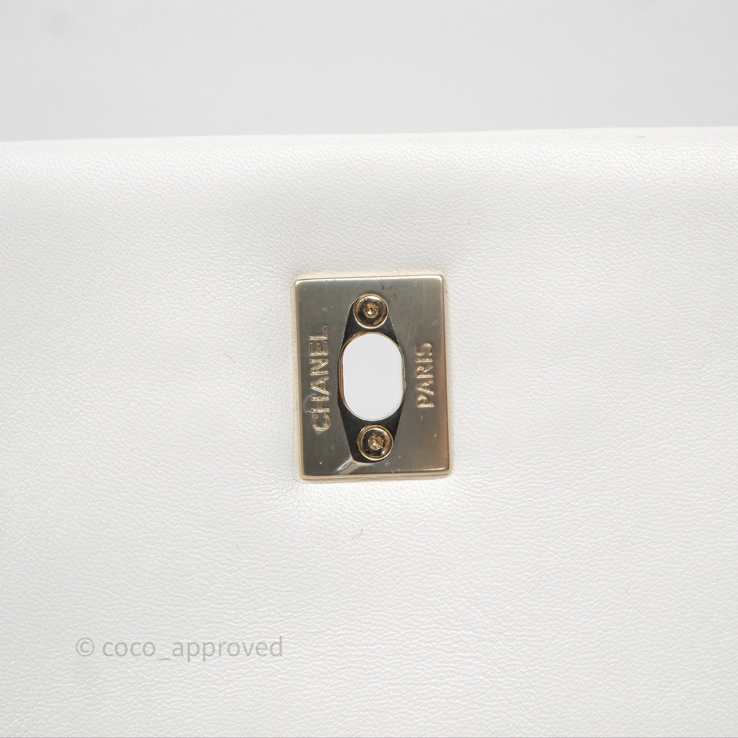 Chanel CC Flap Bag With Logo on Chain Lambskin White Gold Hardware