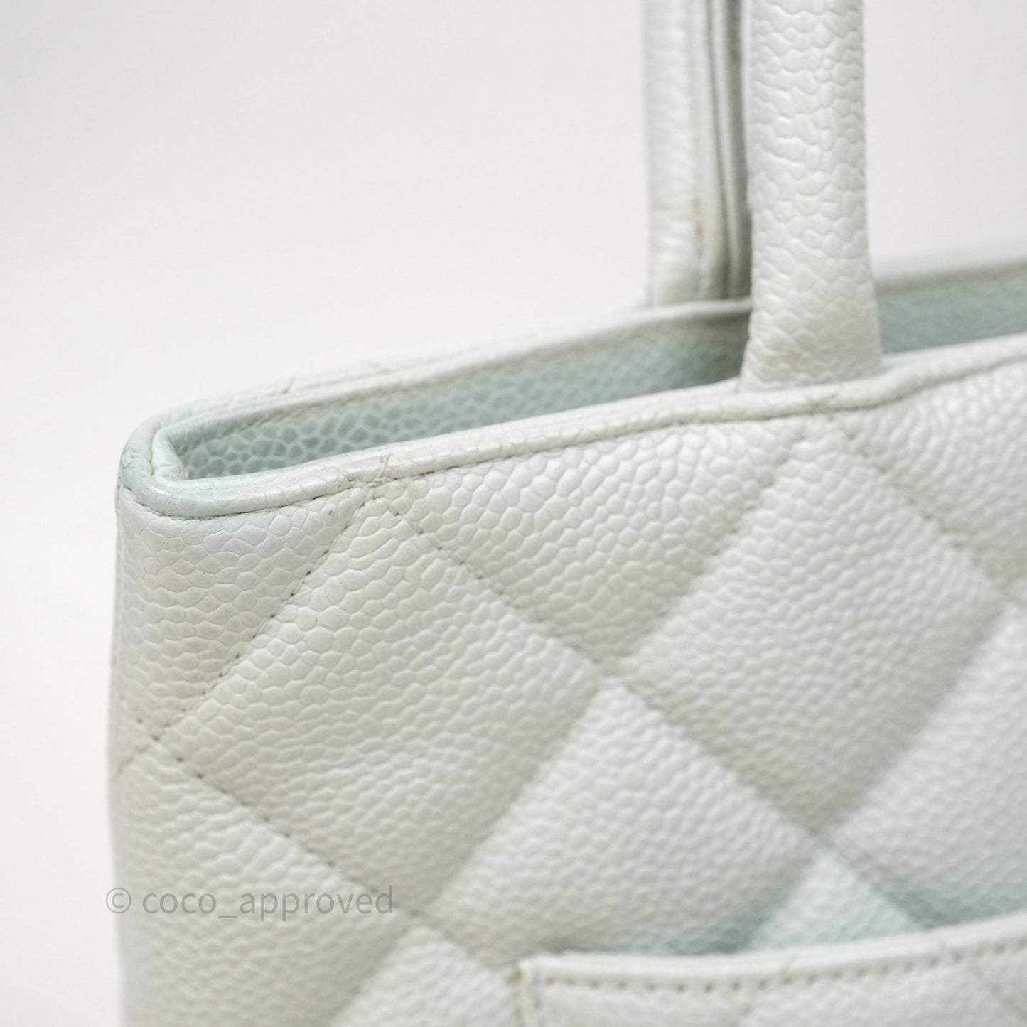 Chanel Vintage Medallion CC Light Blue Caviar Tote Bag Gold Hardware