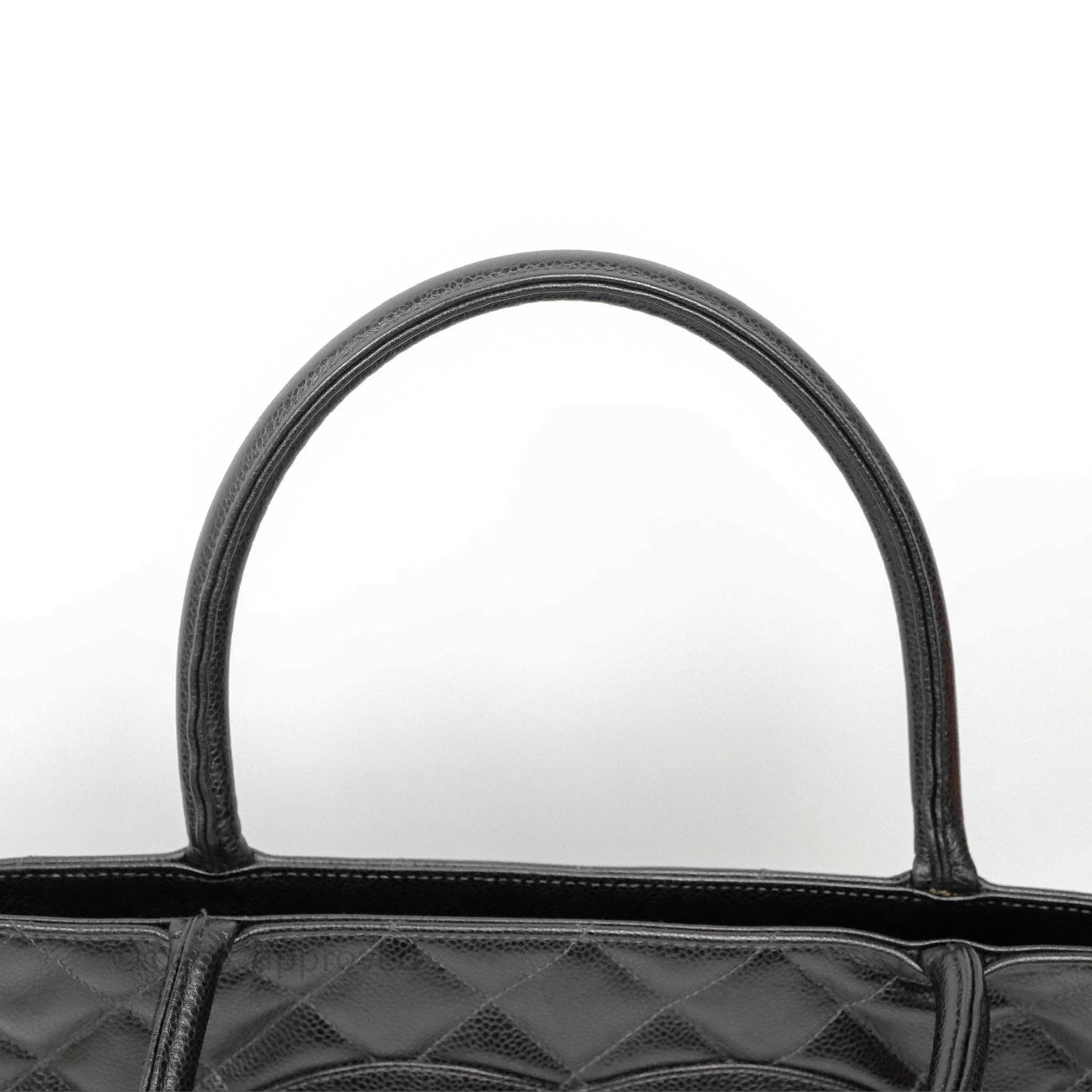 Chanel Vintage Medallion CC Black Caviar Tote Bag Silver Hardware