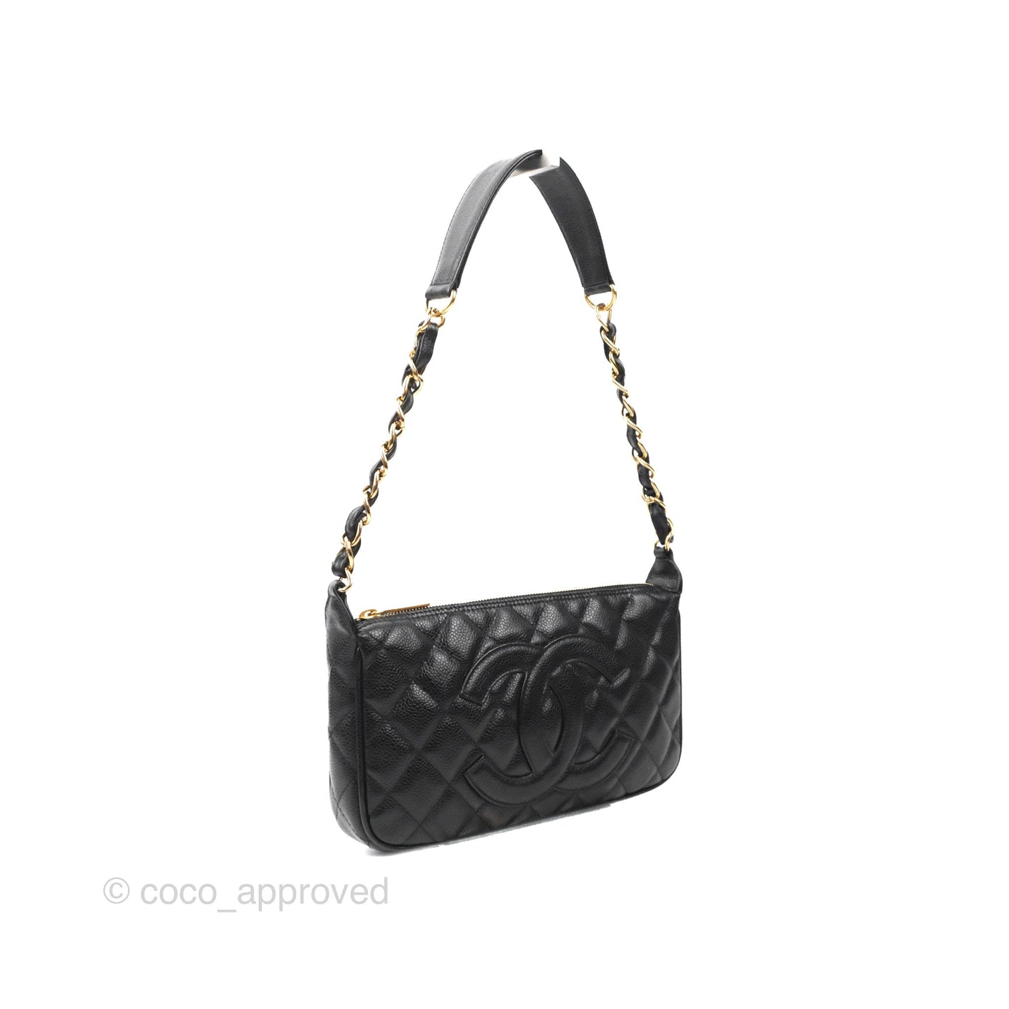 Chanel Quilted CC Timeless Caviar Pochette Black Caviar Gold Hardware