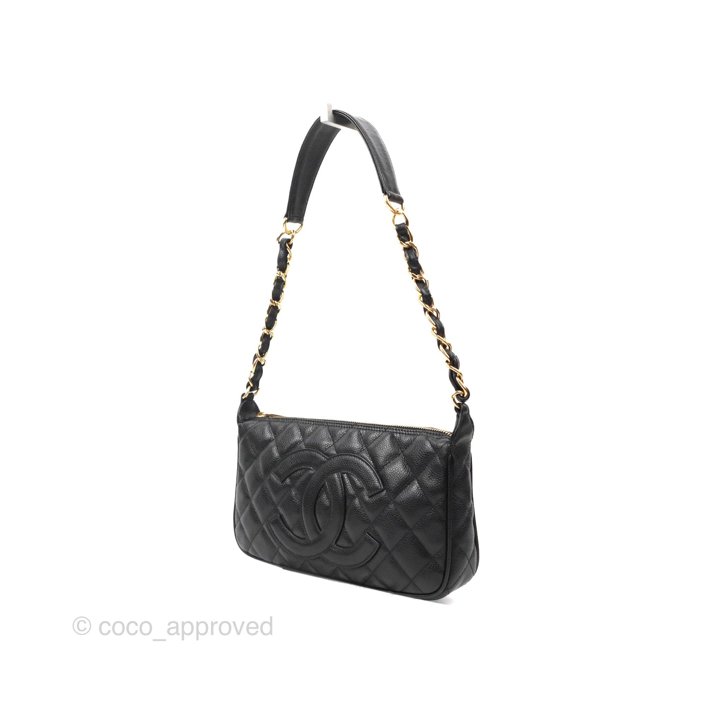 Chanel Quilted CC Timeless Caviar Pochette Black Caviar Gold Hardware