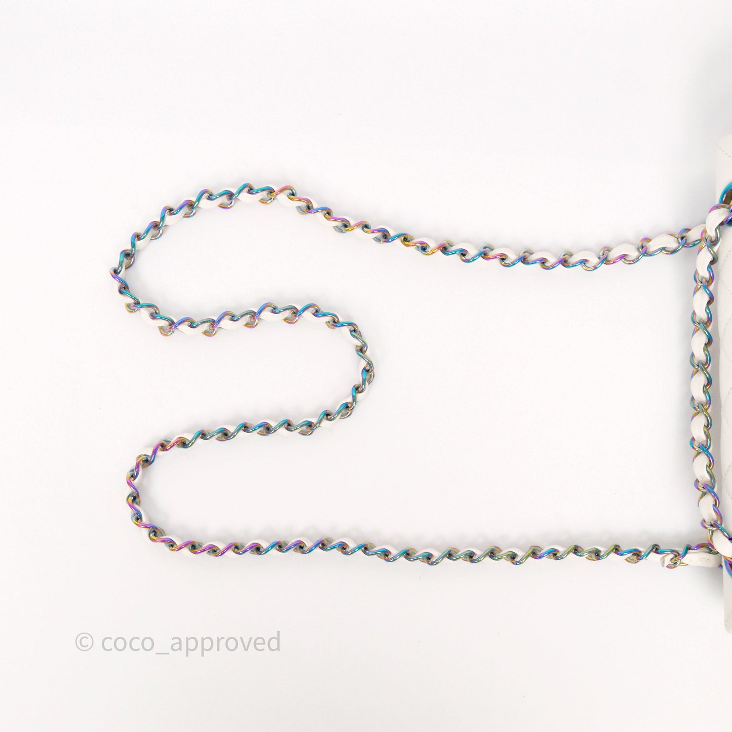 Chanel Small Classic Flap Quilted Ivory White Caviar Rainbow Hardware