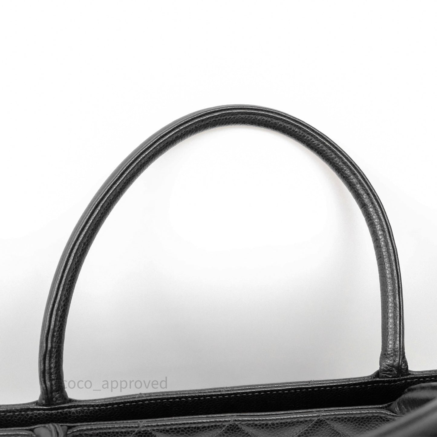 Chanel Vintage Medallion CC Black Caviar Tote Bag Silver Hardware