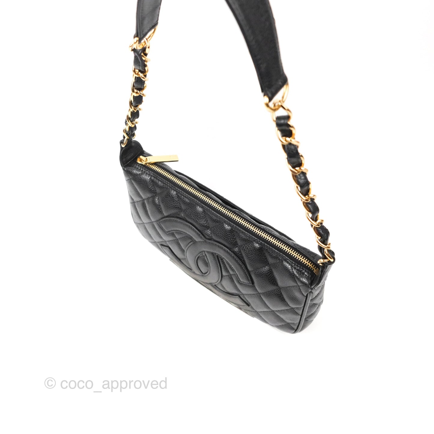 Chanel Quilted CC Timeless Caviar Pochette Black Caviar Gold Hardware