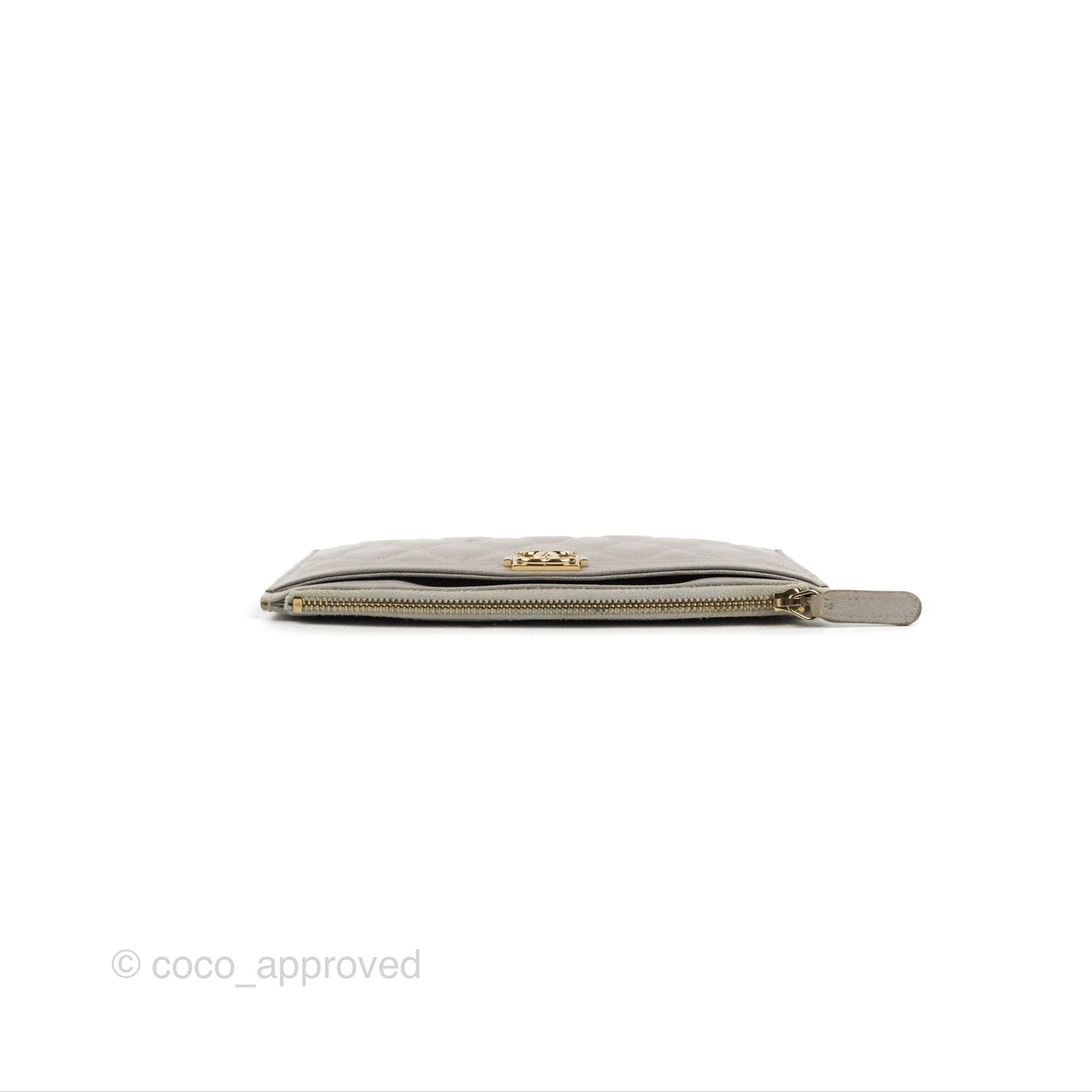 Chanel Boy Zip Pouch Grey Caviar Gold Hardware