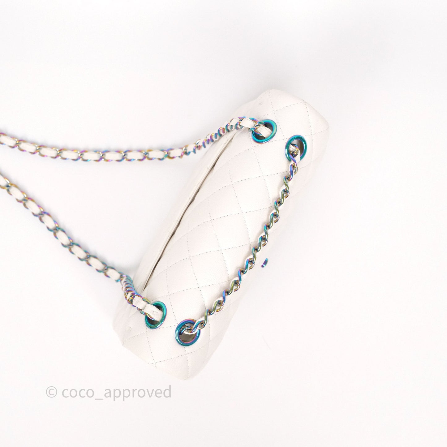 Chanel Small Classic Flap Quilted Ivory White Caviar Rainbow Hardware